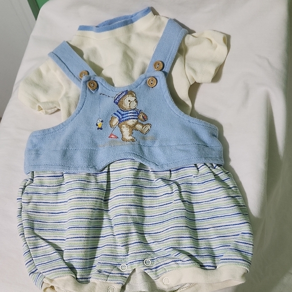 The Lullaby Club Other - The Lullaby Club Blue and White Bubble Overalls Set